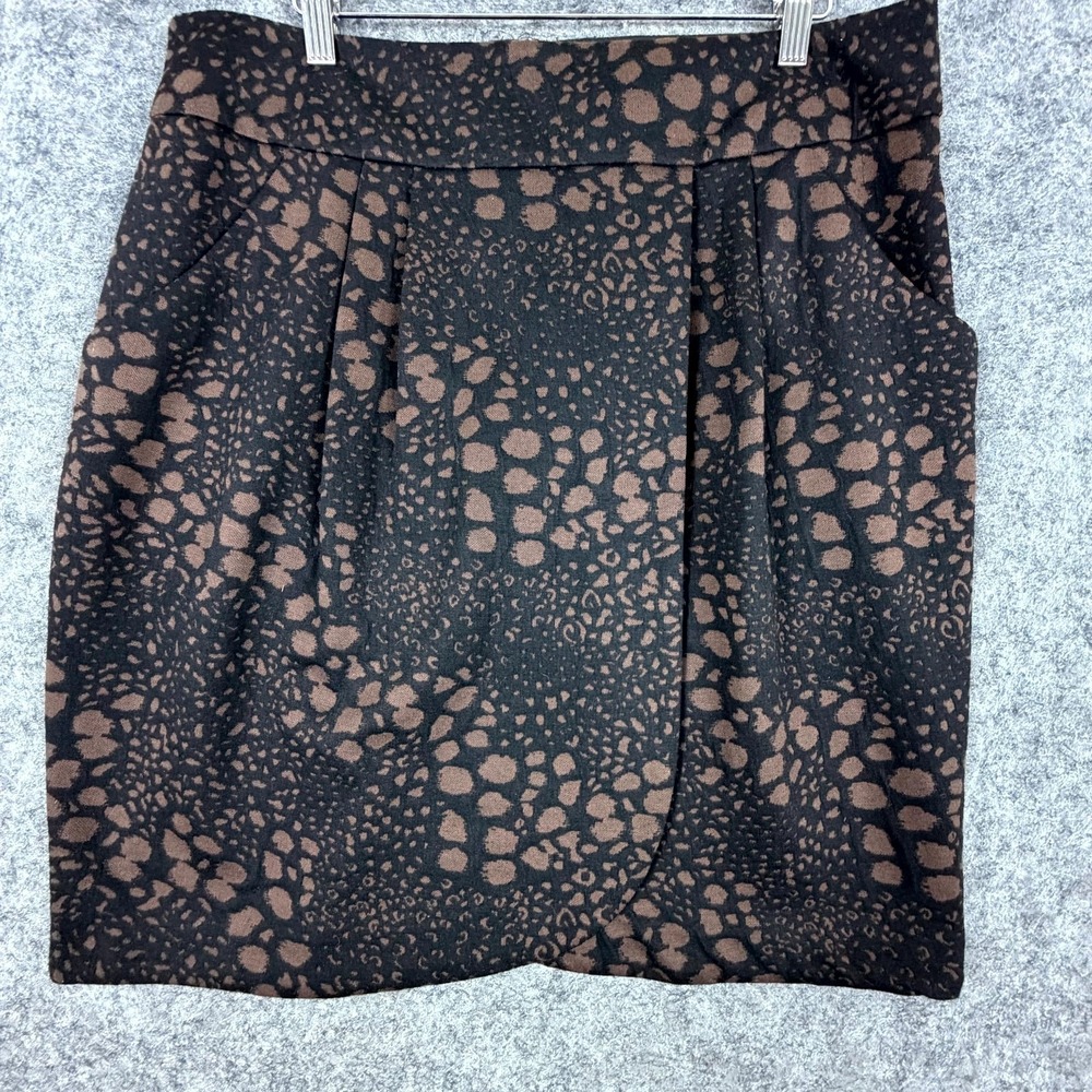 Larry‎ Levine Office Skirt Womens 14 Black Brown Animal Print Stretch Dark Funky